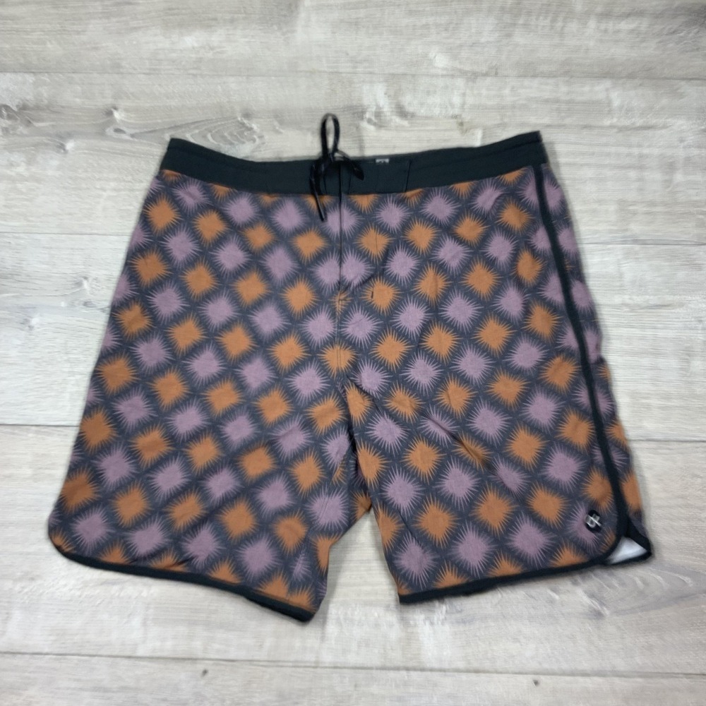 Outerknown Board Shorts Mens 33 Purple Orange Starburst Recycled Polyester Surf